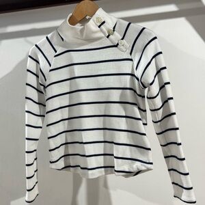 Girls Crewcuts Classic White and Navy Light Fleece with button neck